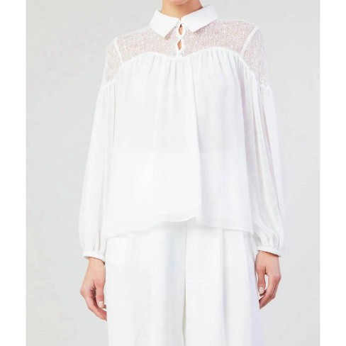 Women's Elyse lace yoke front blouse - current air - image 1 of 2