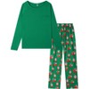 cheibear Family Christmas Santa Print Long Sleeve Top and Pants Pajama Set Green - 2 of 4