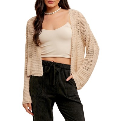 Womens Cropped Cardigan Sweaters Causal Open Front Lightweight Long Sleeve Knit Cardigan