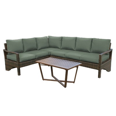 Augusta 5pc Outdoor Sectional with Sunbrella - Sage - Leisure Made