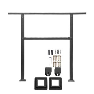 VEVOR Outdoor Handrails for Steps, 2-3 Step Stair Rail Kit, Black Square Tube with Horizontal Bar, Carbon Steel Support Rails for Seniors, Black - 1 of 4