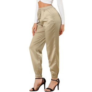 INSPIRE CHIC Women's Drawstring Elastic Waist Ankle Length Satin Joggers Pants with Pocket - 1 of 4