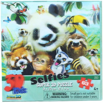 The Zoofy Group LLC Zoo Selfie 63 Piece Super 3D Kids Jigsaw Puzzle