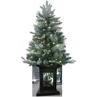 WhizMax 3 Ft Small Prelit Snow Flocked Christmas Tree, Mini Tabletop Christmas Tree with 78 Warm White Lights, Battery Box for Home, Office