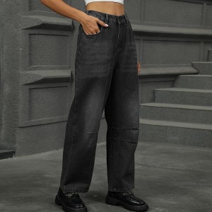 Coolmee Women's Baggy Jeans Vintage Wide Leg High Rise Barrel Denim Ankle Pants with Pockets - 1 of 4