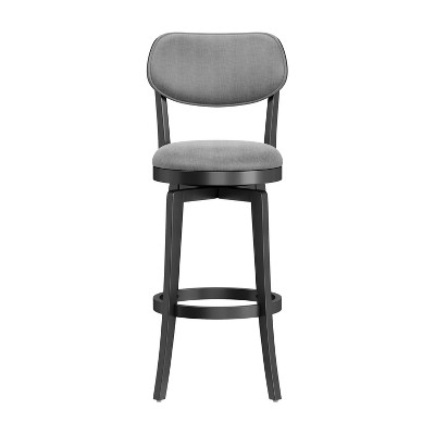 Classic Black Wood Swivel Barstool with Slate Gray Upholstery