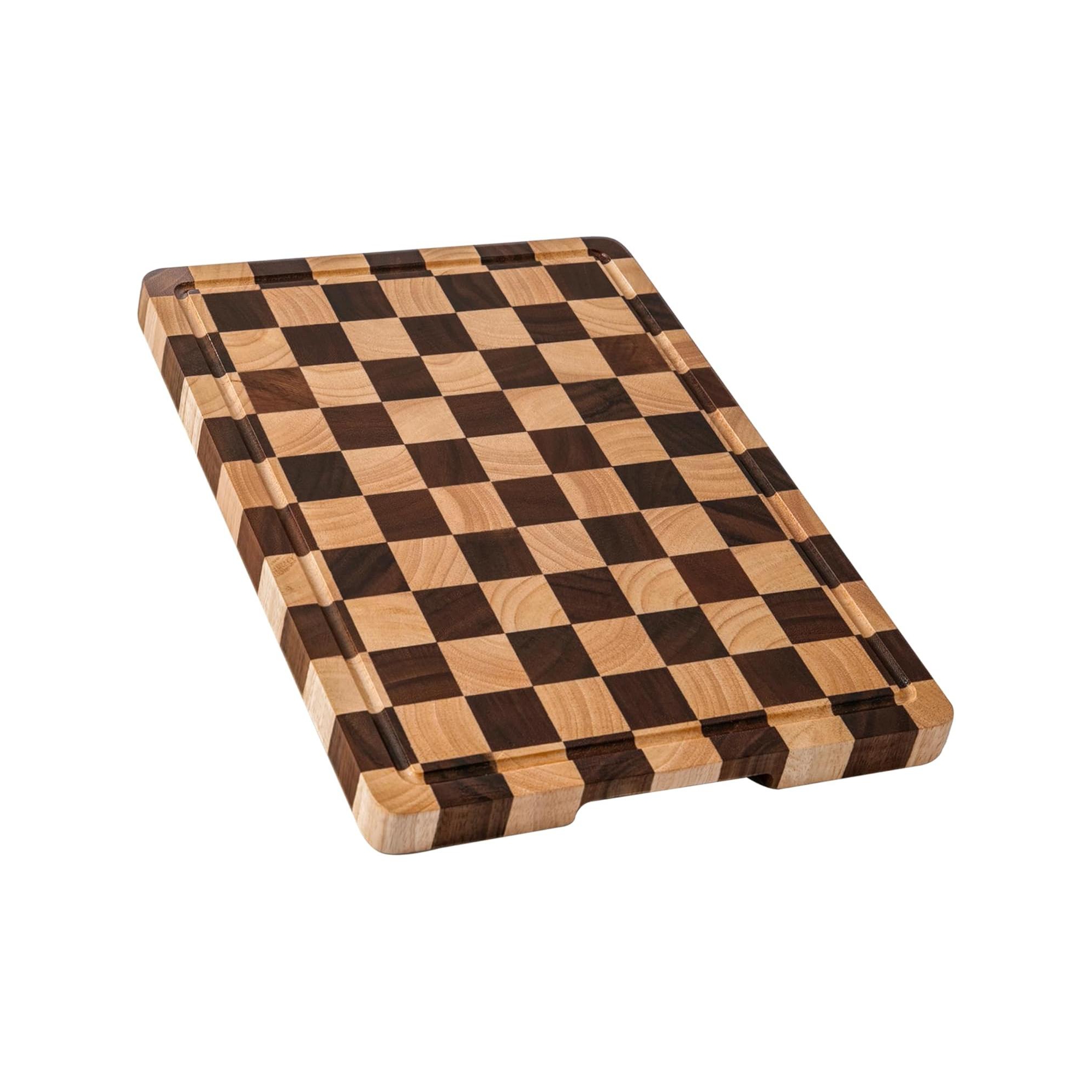 Cutting Boards for Kitchen, Checkered Cutting Board Upgraded, Acacia Wood Chopping Board with Juice Grooves & Handles, Large