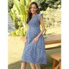 Maternity Short Sleeve Smocked Summer Dress Crew Neck Casual Midi Dress Baby Shower Photoshoot - 3 of 4