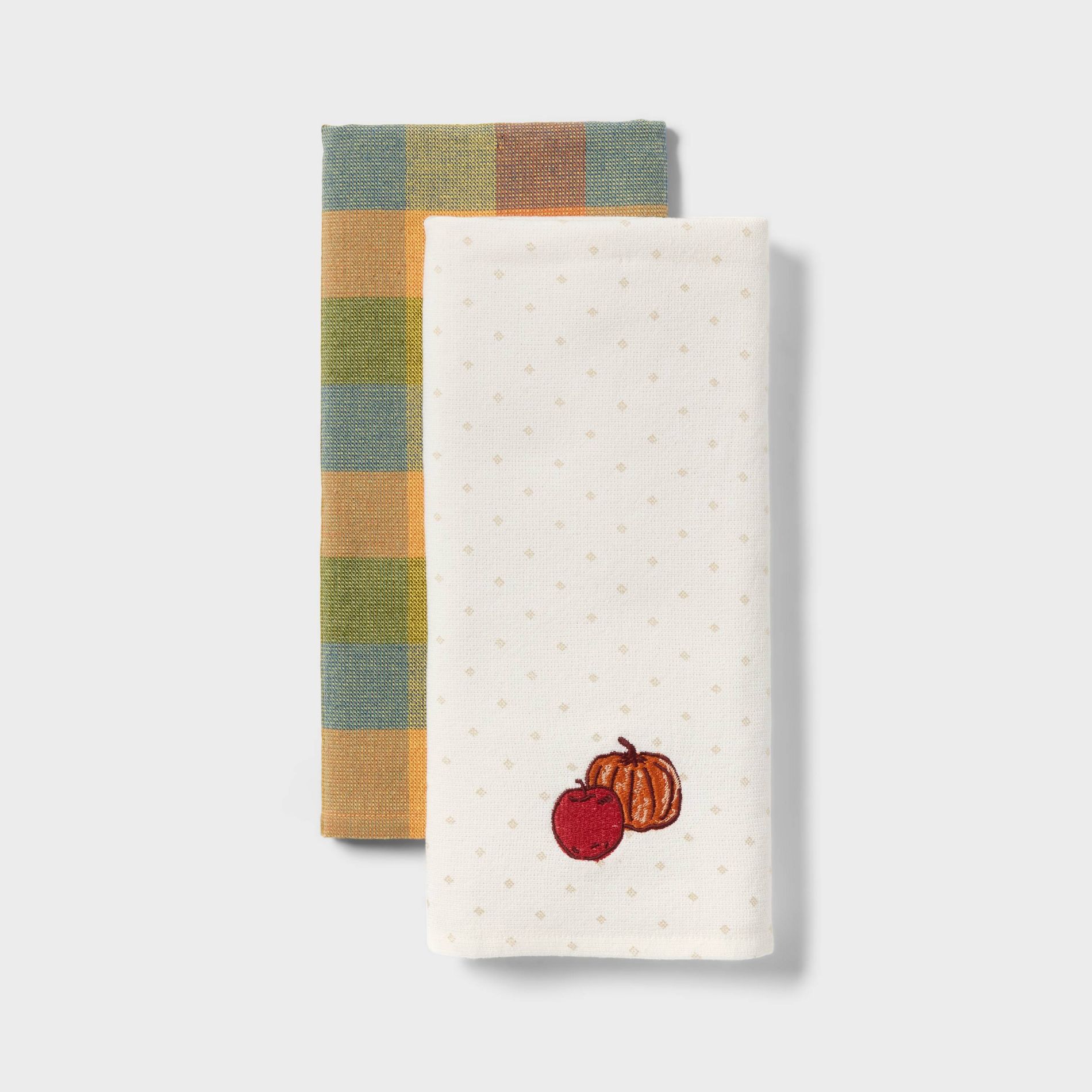 2pk Plaid and Pumpkin and Apple Printed Kitchen Terry Towel Set - Room Essentials™