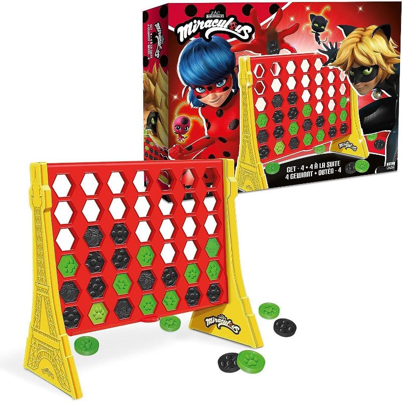 Miraculous Ladybug GET 4, Paris Grid with Connect Ladybug and Cat Noir Tokens, 4 in a Row Game, Strategy Board Games for Kids, 2 Players, Ages 6 & Up, 1 of 8