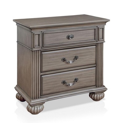 Royal Hampton Classic Nightstand with 3 Drawers, Acrylic Accents, Gray Solid Wood