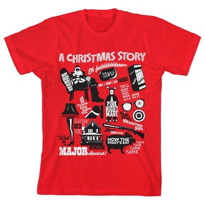 Bioworld A Christmas Story Random Scattered Icons Youth Red Graphic Tee