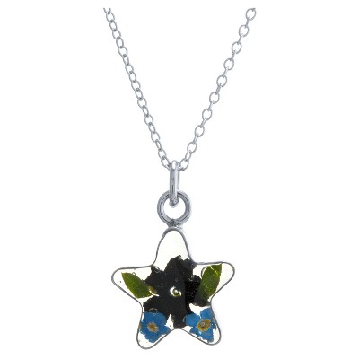 Women's Sterling Silver Pressed Flowers Small Star Pendant Chain Necklace (18")