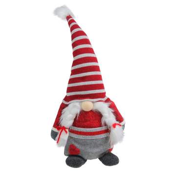 Northlight 15" Red White and Grey Girl Gnome with Braids and Striped Hat Christmas Decoration