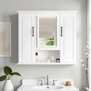 Mshliw 36" Wall Mounted Medicine Cabinet with Mirror,3 Doors & Adjustable Shelves,Solid Wood+MDF Bathroom Storage(Vanity Not Included) - 1 of 4