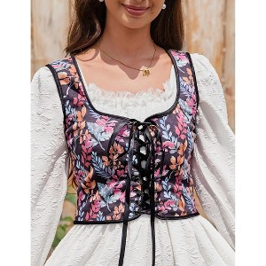 Women's Floral Corset Tops Vintage Renaissance Lace Up Drawstring Crop Top Bustiter - 1 of 4