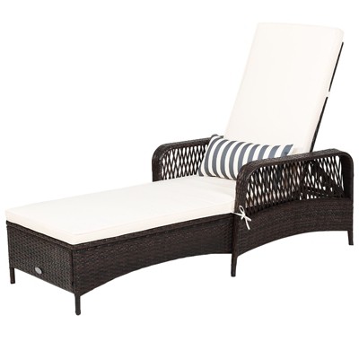 Tangkula Patio Chaise Lounge Chair Six-Position Adjustable Outdoor Recliner with Cushion & Pillow for Poolside Balcony Backyard