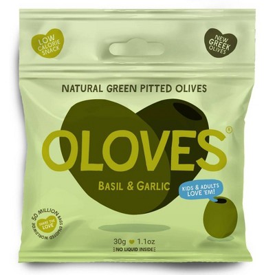 OLOVES Gluten Free and Vegan Basil & Garlic Pitted Green Olives - 1.1oz