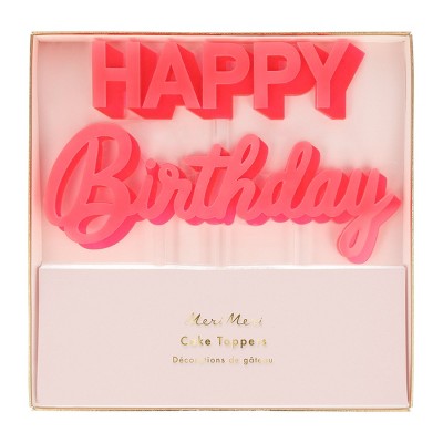 Meri Meri Happy Birthday Pink Acrylic Toppers (Pack of 2)