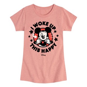 Girls' - Disney - Mickey Mouse I Woke Up This Happy Fitted Short Sleeve Graphic T-Shirt - 1 of 4