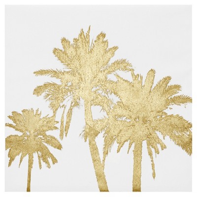 20" Square Palms Foil Embellished Canvas Gold
