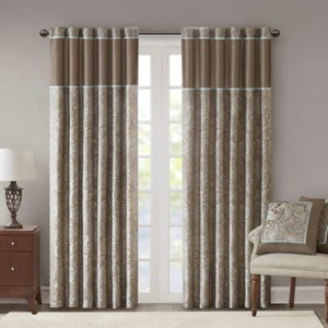 ChicFurnit Curtain Panel Pair Jacquard Weave with Faux Silk for Elegant Window Styling, Brown, 108"*50"*0.13" - 1 of 4