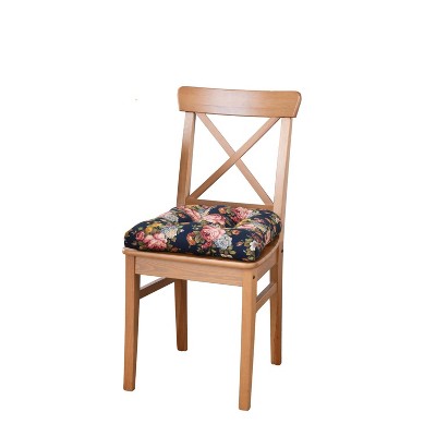 Ellis Bella Rose Stylish Medium Scale Printed Floral Pattern Non-Skid Chair Pad 18"x18" Navy