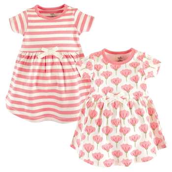 Touched by Nature Baby and Toddler Girl Organic Cotton Short-Sleeve Dresses 2pk, Tulip