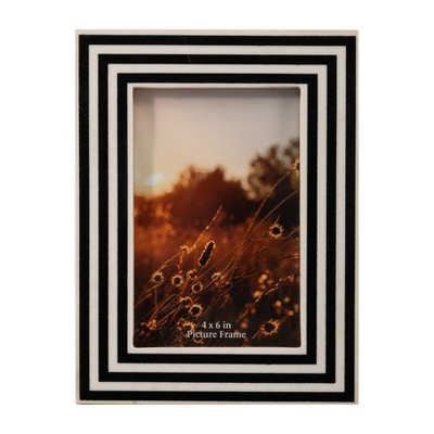Sagebrook Home 4" x 6" Decorative Photo Frame - Contemporary Polyresin Black and White Dimensional Line Design Picture Frame - Home