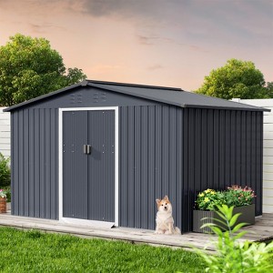TROPOW 10x10 FT Outdoor Storage Shed, Metal Garden Shed with Lockable Door, and Sloped Roof, Utility Metal Tool Storage Sheds for Backyard - 1 of 4
