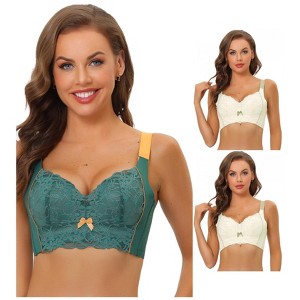 Allegra K Women's Wide Straps High Back Padded Lace Push Up Full Coverage Bralettes 3 Packs - 1 of 4