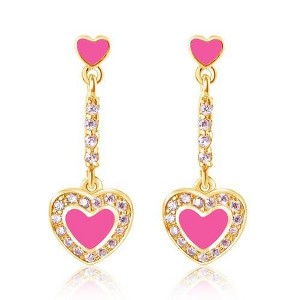 Chanteur Hypoallergenic Kids Jewelry Accessorie Heart Dangle CZ Rose Gold Brass Plating Stud Earrings Surgical Titanium Posts - 1 of 1
