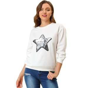 INSPIRE CHIC Women's Sequin Shiny Star Crew Neck Long Sleeve Sweatshirt - 1 of 4
