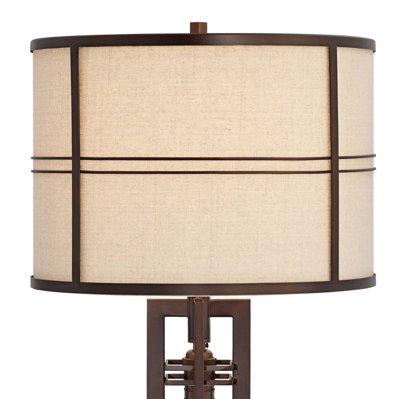 Franklin Iron Works Industrial Table Lamp with USB Charging Port Nightlight 28" Tall Oil-Rubbed Bronze Drum Shade for Living Room Bedroom, 4 of 10