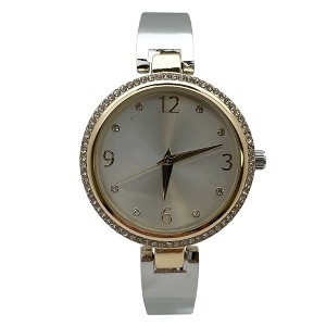 Olivia Pratt Round Face Rhinestone Bezel Soft Bangle Women Watch - 1 of 3