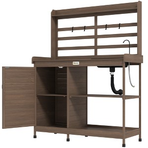 Wooden Potting Bench with Storage, Sink, Water Tap for Backyard, Patio, Balcony - 1 of 4