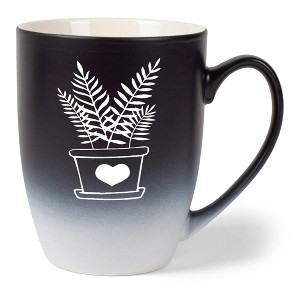 Elanze Designs Botanical Foliage Nature Coffee Cup Mug 12 Ounce Ceramic With Ombre Gradient Elegant Minimalist Fern in Heart Planter Silhouette Black - 1 of 4