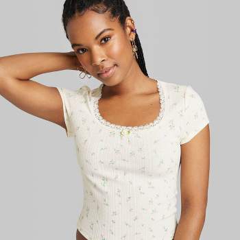 Women's Short Sleeve Pointelle Rosette T-Shirt - Wild Fable™