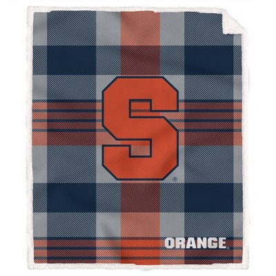 NCAA Syracuse Orange Plaid Steel Royal Plush Faux Shearling Blanket