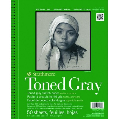 Strathmore 400 Series Toned Gray Drawing Pad, 9 x 12 Inches, 80 lb, 50 Sheets