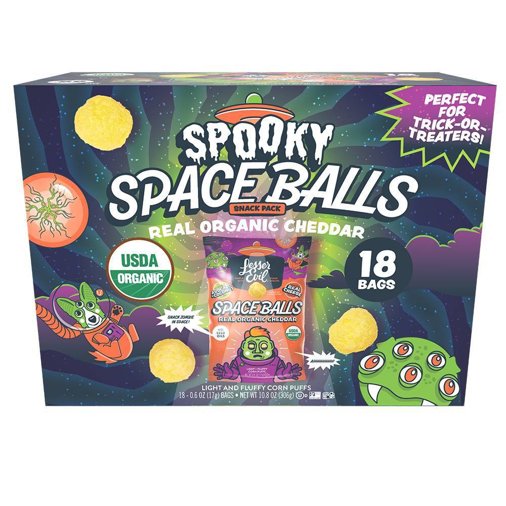 LesserEvil Halloween Himalayan Real Organic Spaceballs Cheddar Chips Snack - 10.8oz/18ct