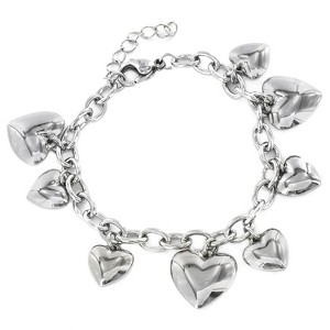 ELYA Women's Polished Dangling Heart Charms Steel Bracelet - 1 of 4