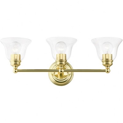 Polished Brass 3-Light Vanity with Clear Glass Shades