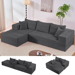 Mjkone 113''Minimalist 2-Piece Corduroy Modular Chaise Sectional Sofa Deep Seat,L-Shaped Upholstered Couch With Chaise - 1 of 4