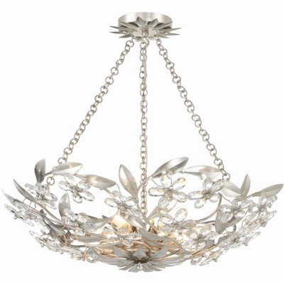 Antique Silver Crystal 6-Light Floral Chandelier