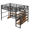 NicBex Full Size Loft Bed Bunk Bed Metal Bed Frame with Low Table, Storage Shelves, Stairs and Full Length Guardrail, No Box Spring Required, Black - 3 of 4