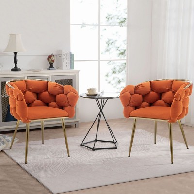 Velvet Living Room Accent Armchairs Set of 2, Modern Tufted Barrel Chairs with Gold Metal Legs, Upholstered Vanity Chairs with Back – Cuddlewood