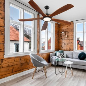 Wanze of Ocean 72 in. Smart Indoor Noiseless Black Solid Wood LED Ceiling Fan with 3 Downrods and Remote, Wall Control - 1 of 4