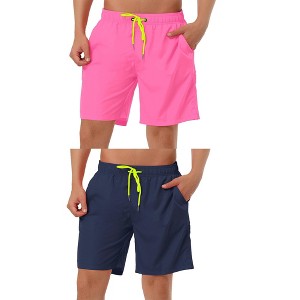 Lars Amadeus Men's Solid Color Elastic Waist Surfing Beach Board Shorts 2 Packs - 1 of 4