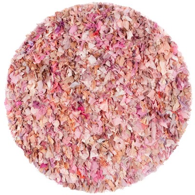 Ivory and Pink Round Tufted Shag Area Rug, 6'